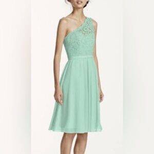 Davids Bridal One Shoulder Mint Green Bridesmaid Dress Size 4